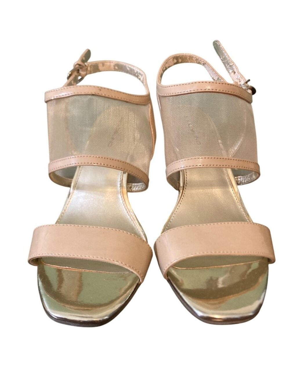 Bandolino Beige Wedge Sandals With Mesh Upper & Adjustable Strap Size 8.5M Elega